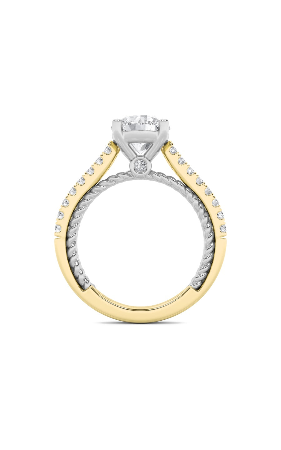2Cttw Round Shaped Lab Grown Diamond (F/VS) Two Tone Accented Rope Design Engagement Ring in 14K Gold