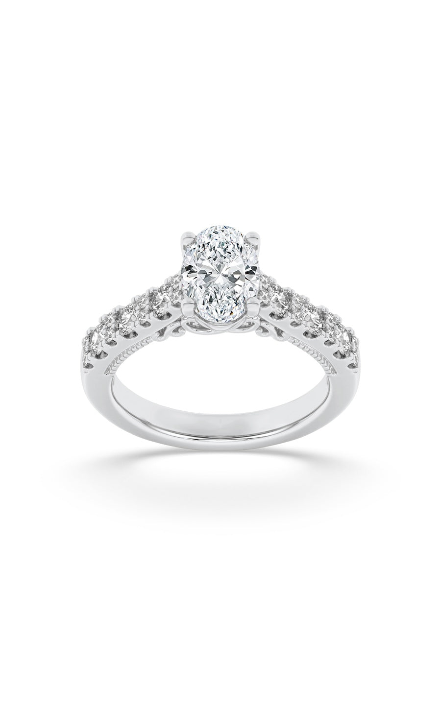 2Cttw Oval Shaped Lab Grown Diamond (F/VS) Accented Milgrain Engagement Ring in 14K Gold