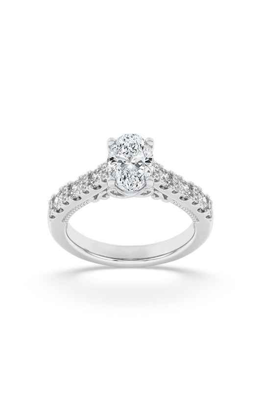 2Cttw Oval Shaped Lab Grown Diamond (F/VS) Accented Milgrain Engagement Ring in 14K Gold