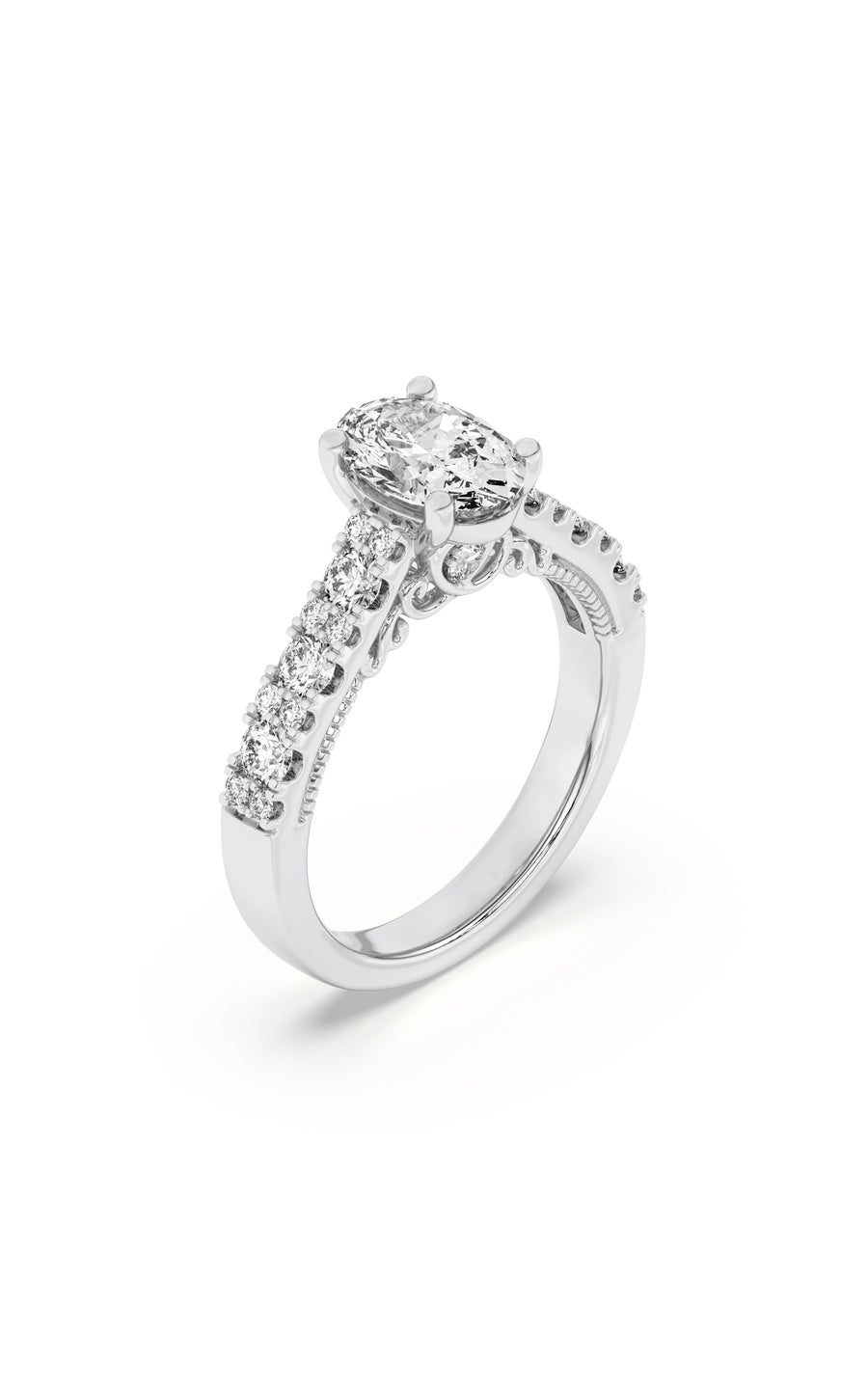 2Cttw Oval Shaped Lab Grown Diamond (F/VS) Accented Milgrain Engagement Ring in 14K Gold
