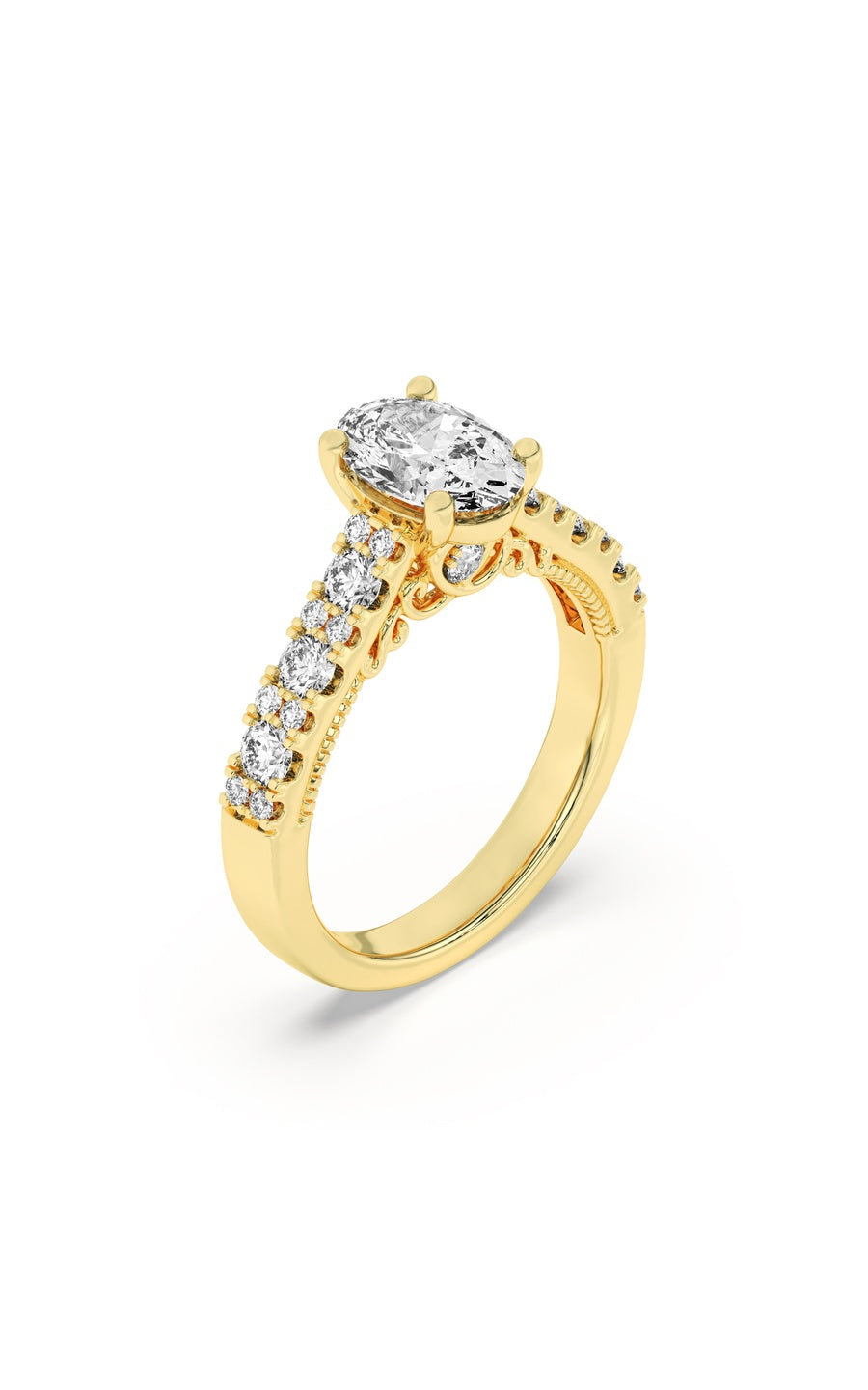 2Cttw Oval Shaped Lab Grown Diamond (F/VS) Accented Milgrain Engagement Ring in 14K Gold