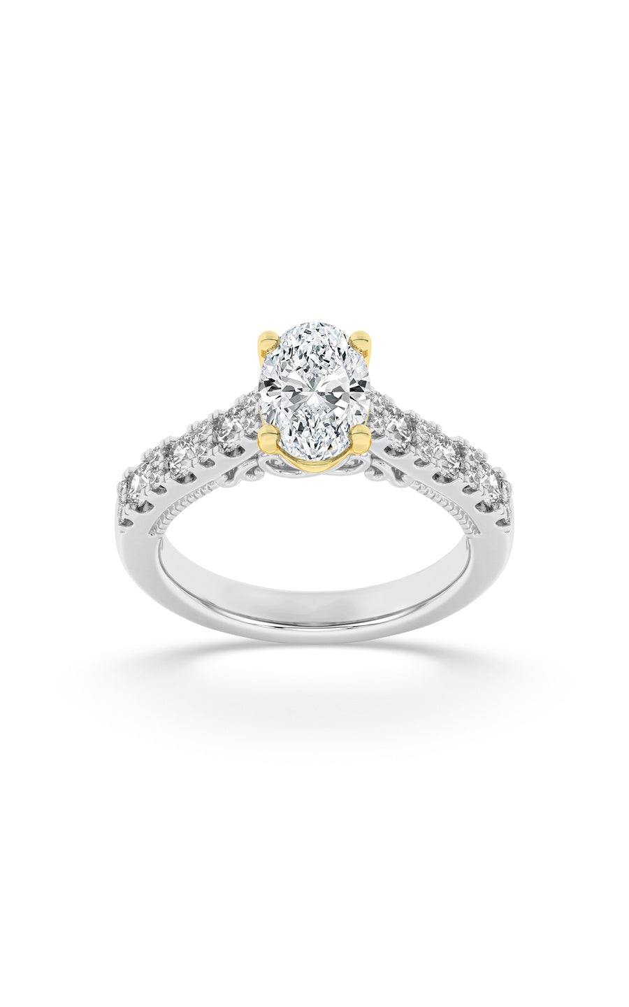 2Cttw Oval Shaped Lab Grown Diamond (F/VS) Accented Milgrain Engagement Ring in 14K Gold