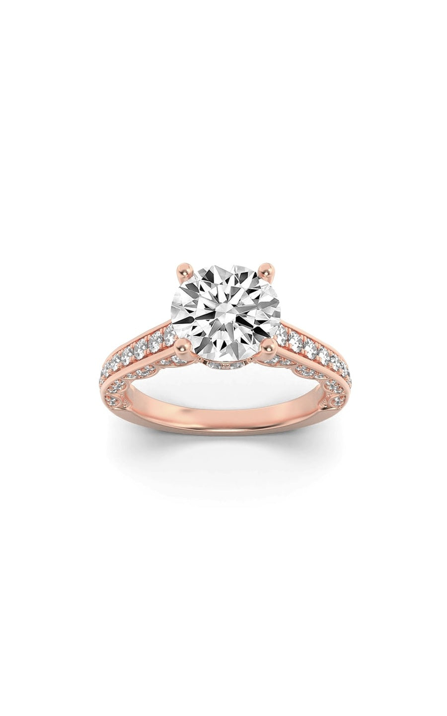 2Cttw Round Shaped Lab Grown Diamond (F/VS) Accented Engagement Ring in 14K Gold