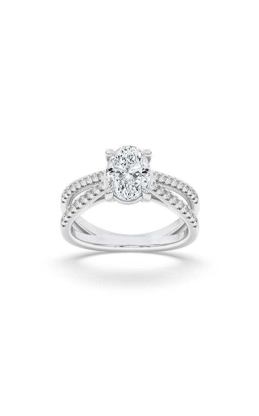 2Cttw Oval Shaped Lab Grown Diamond (F/VS) Cross Shank Accented Engagement Ring in 14K Gold