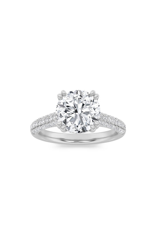 3Cttw Round Shaped Lab Grown Diamond (F/VS) TripleRow Accented Engagement Ring in 14K Gold