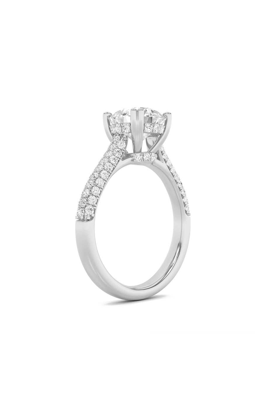 3Cttw Round Shaped Lab Grown Diamond (F/VS) TripleRow Accented Engagement Ring in 14K Gold