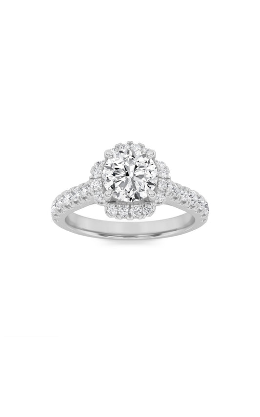 1.5Cttw Round Shaped Lab Grown Diamond (F/VS) HaloAccented Engagement Ring in 14K Gold