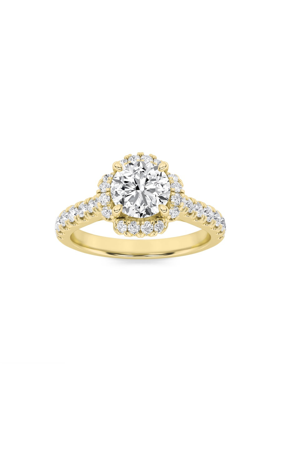1.5Cttw Round Shaped Lab Grown Diamond (F/VS) HaloAccented Engagement Ring in 14K Gold