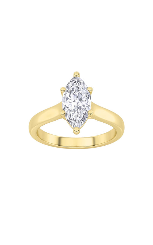 2Cttw Marquise Shaped Lab Grown Diamond (F/VS) Plain Cathedral Trellis Shank Solitaire Engagement Ring in 14K Gold
