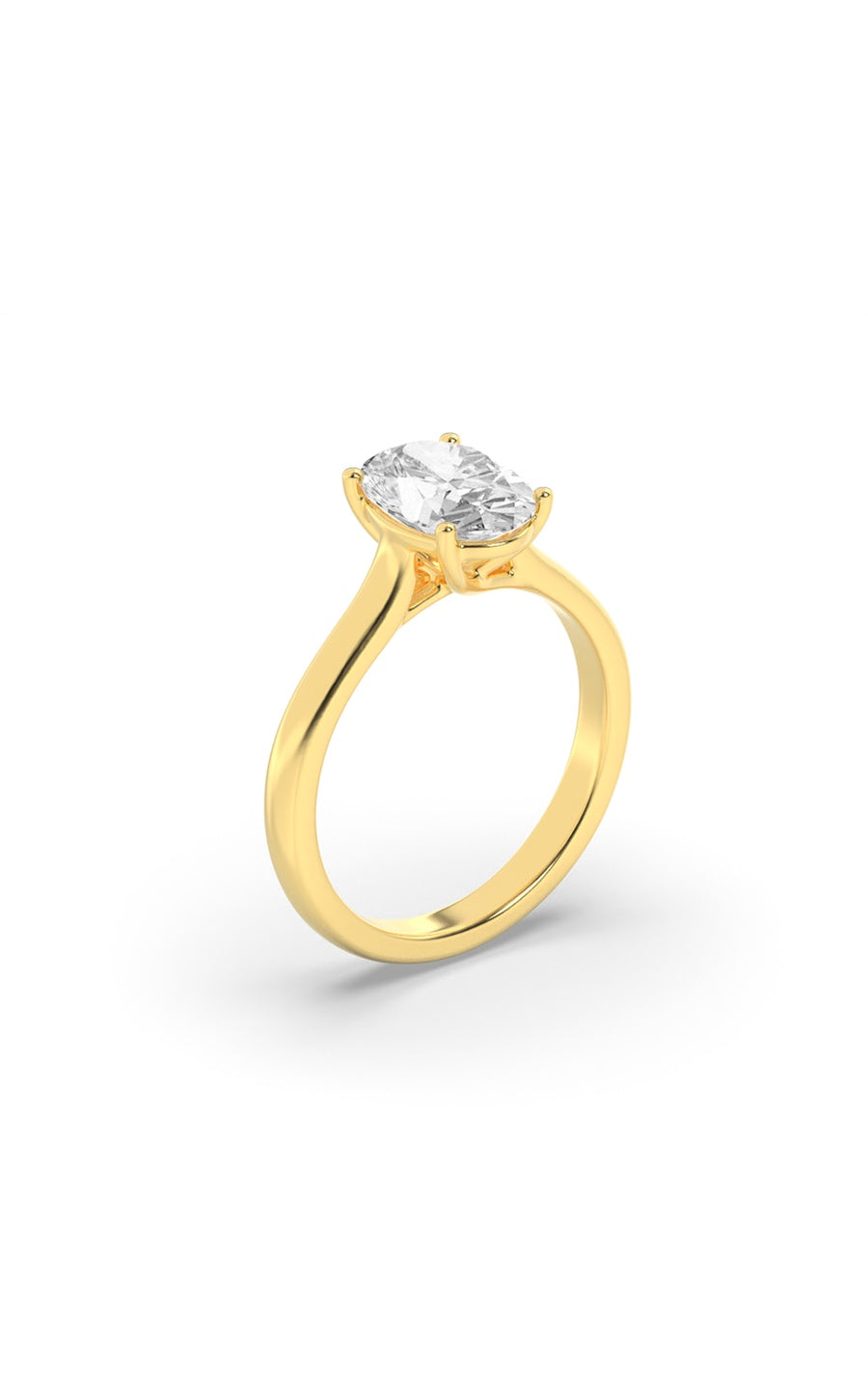 2Cttw Oval Shaped Lab Grown Diamond (F/VS) Plain Cathedral Trellis Shank Solitaire Engagement Ring in 14K Gold