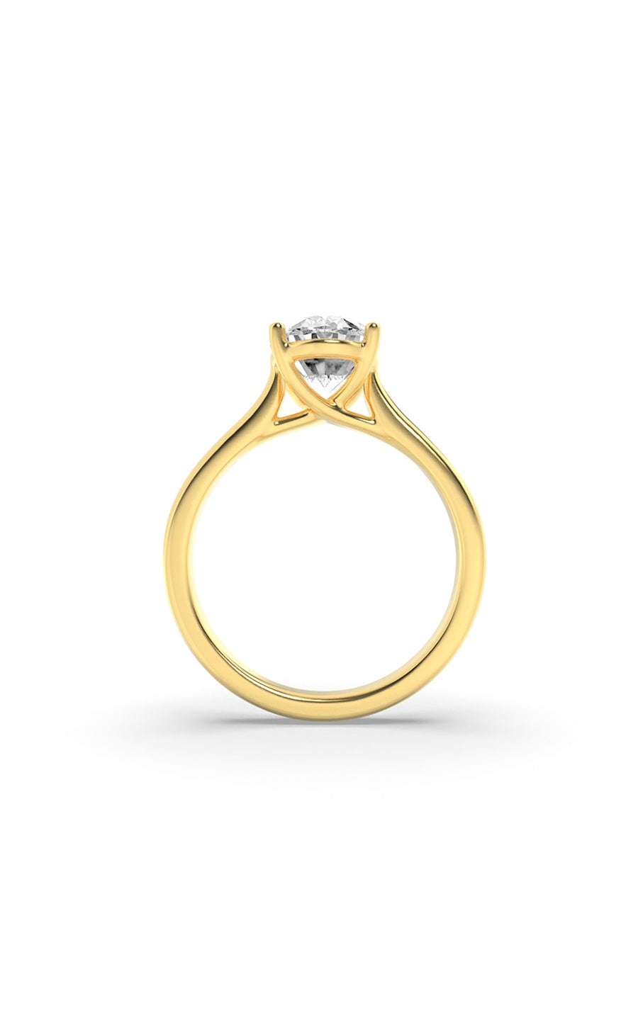 3Cttw Oval Shaped Lab Grown Diamond (F/VS) Plain Cathedral Trellis Shank Solitaire Engagement Ring in 14K Gold