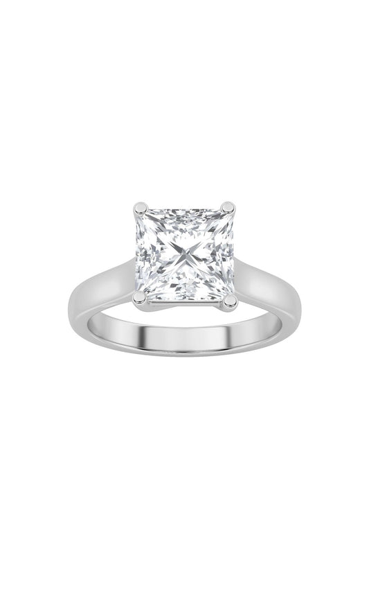 1Cttw Princess Shaped Lab Grown Diamond (F/VS) Plain Cathedral Trellis Shank Solitaire Engagement Ring in 14K Gold