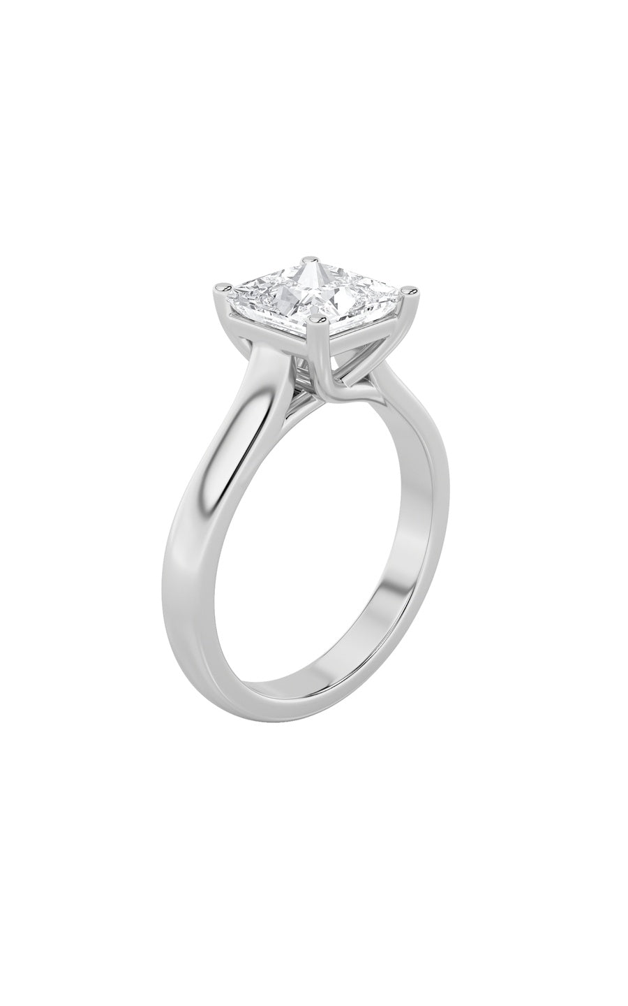 1Cttw Princess Shaped Lab Grown Diamond (F/VS) Plain Cathedral Trellis Shank Solitaire Engagement Ring in 14K Gold