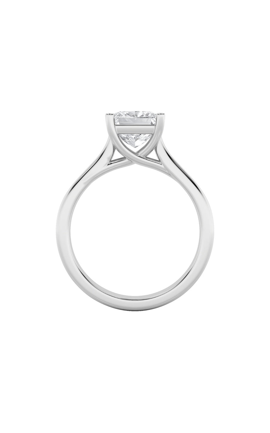 1Cttw Princess Shaped Lab Grown Diamond (F/VS) Plain Cathedral Trellis Shank Solitaire Engagement Ring in 14K Gold