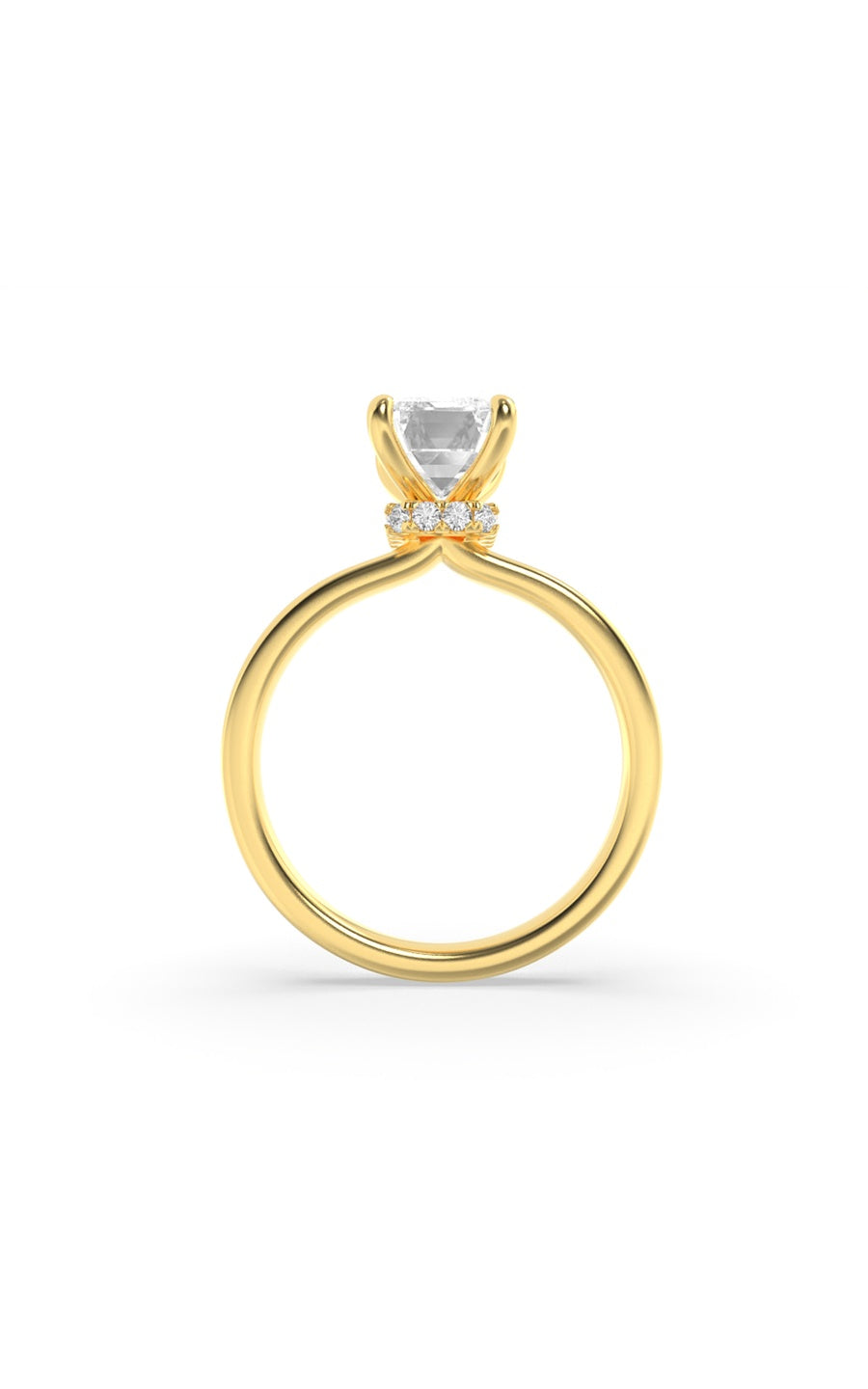2Cttw Emerald Shaped Lab Grown Diamond (F/VS) Hidden Halo Plain Shank Engagement Ring in 14K Gold