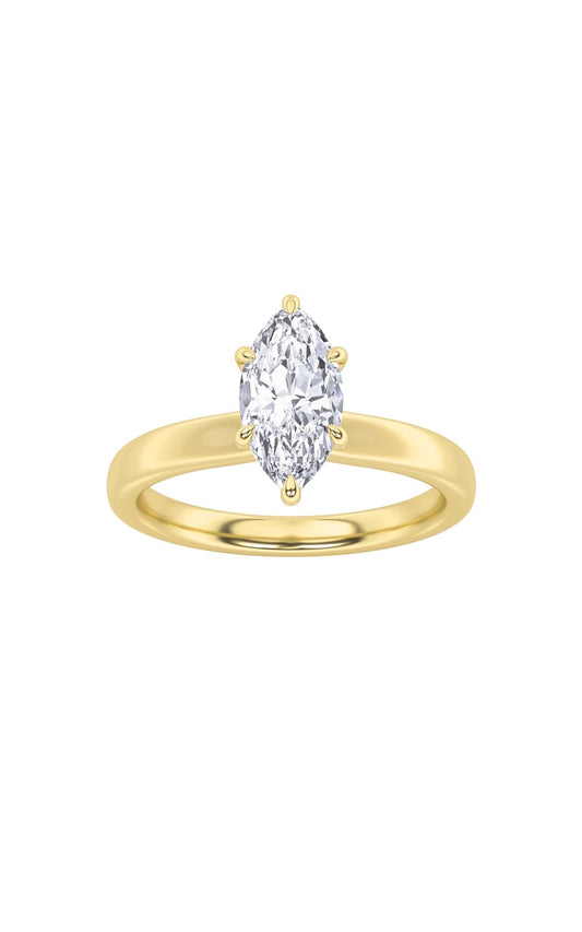 1Cttw Marquise Shaped Lab Grown Diamond (F/VS) Hidden Halo Plain Shank Engagement Ring in 14K Gold