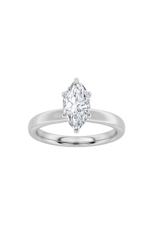 2Cttw Marquise Shaped Lab Grown Diamond (F/VS) Hidden Halo Plain Shank Engagement Ring in 14K Gold