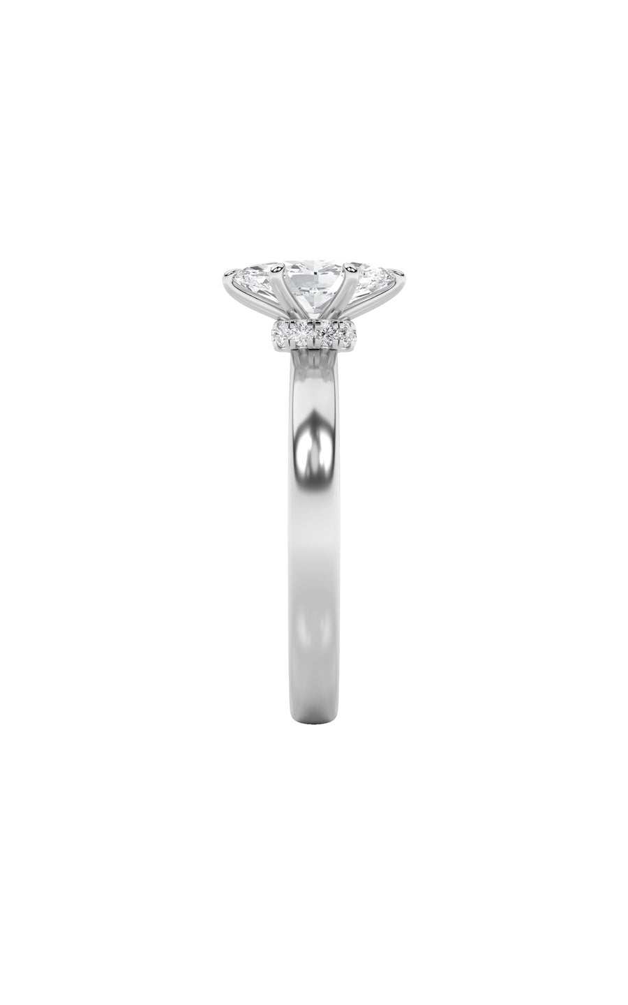 2Cttw Marquise Shaped Lab Grown Diamond (F/VS) Hidden Halo Plain Shank Engagement Ring in 14K Gold