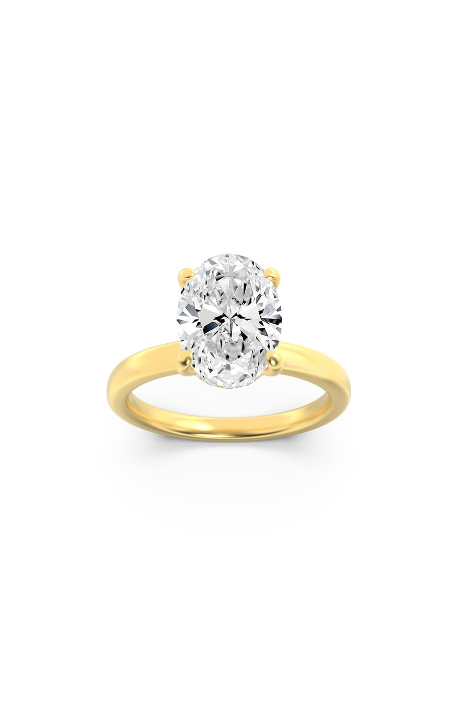 3Cttw Oval Shaped Lab Grown Diamond (F/VS) HiddenHalo Plain Shank Engagement Ring in 14K Gold