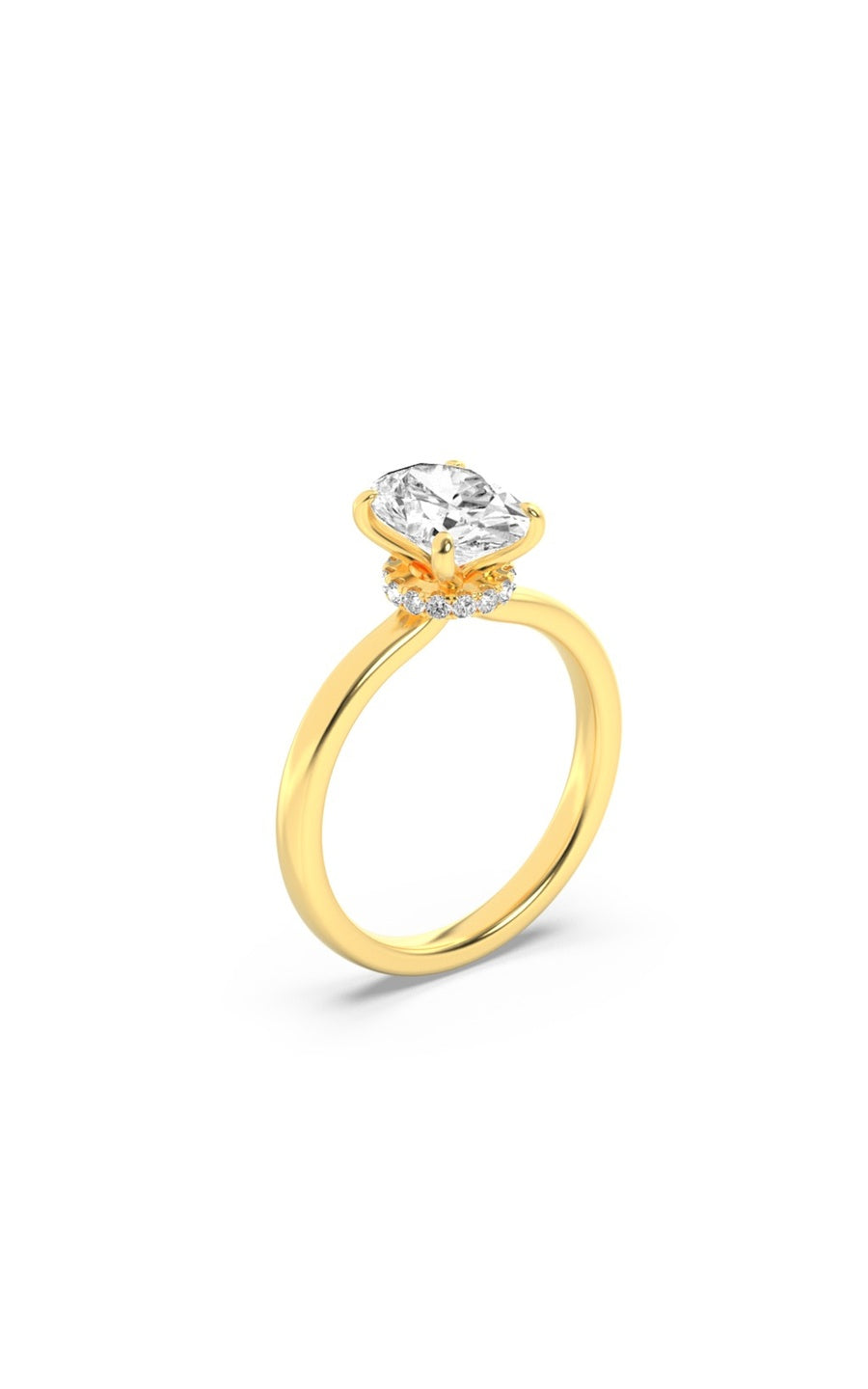 3Cttw Oval Shaped Lab Grown Diamond (F/VS) HiddenHalo Plain Shank Engagement Ring in 14K Gold