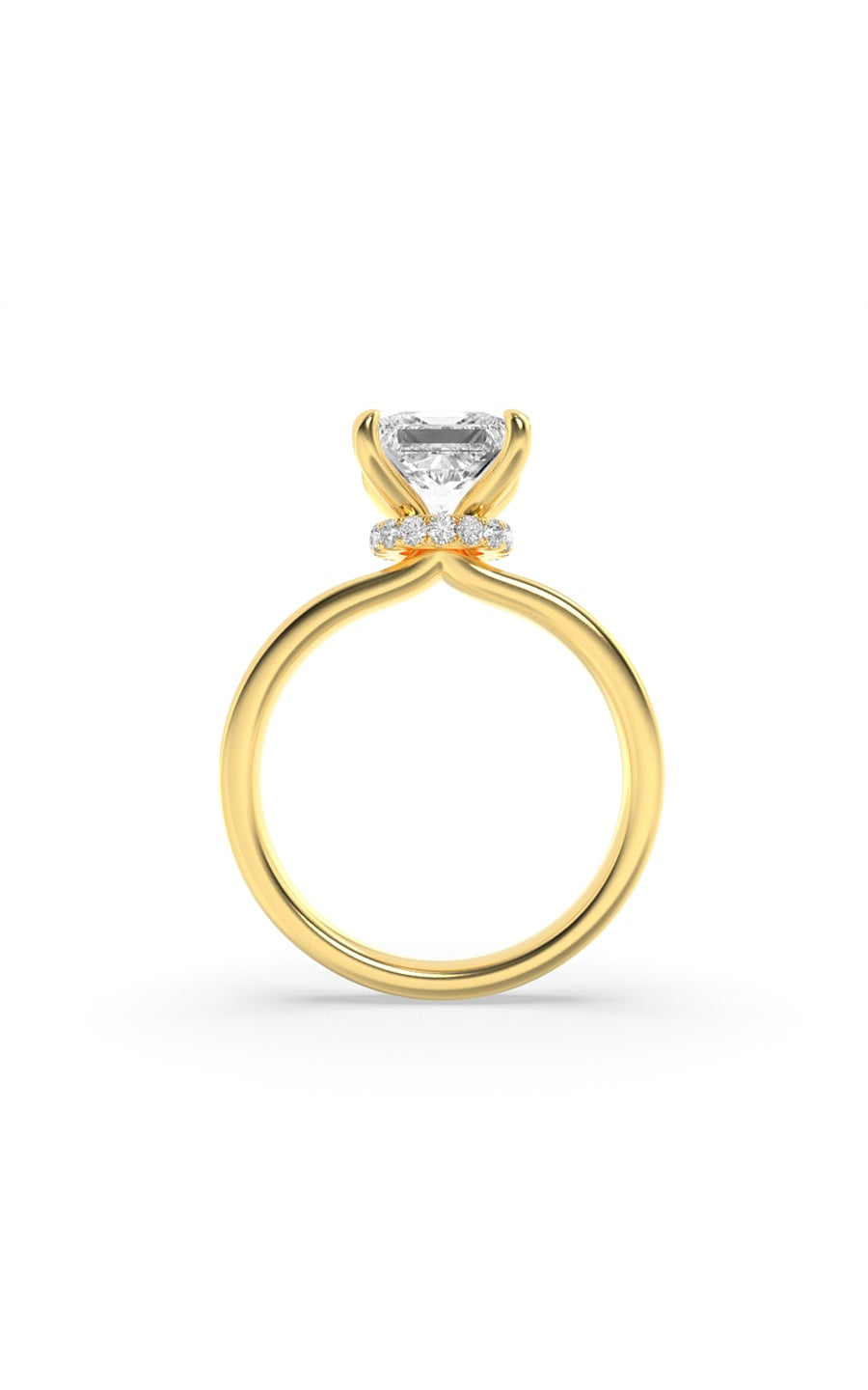 1Cttw Princess Shaped Lab Grown Diamond (F/VS) Hidden Halo Plain Shank Engagement Ring in 14K Gold