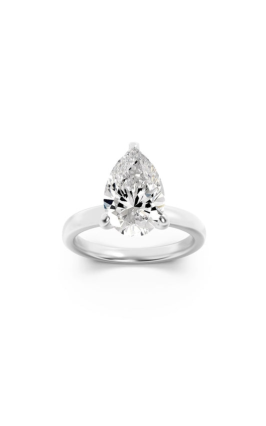 1Cttw Pear Shaped Lab Grown Diamond (F/VS) HiddenHalo Plain Shank Engagement Ring in 14K Gold