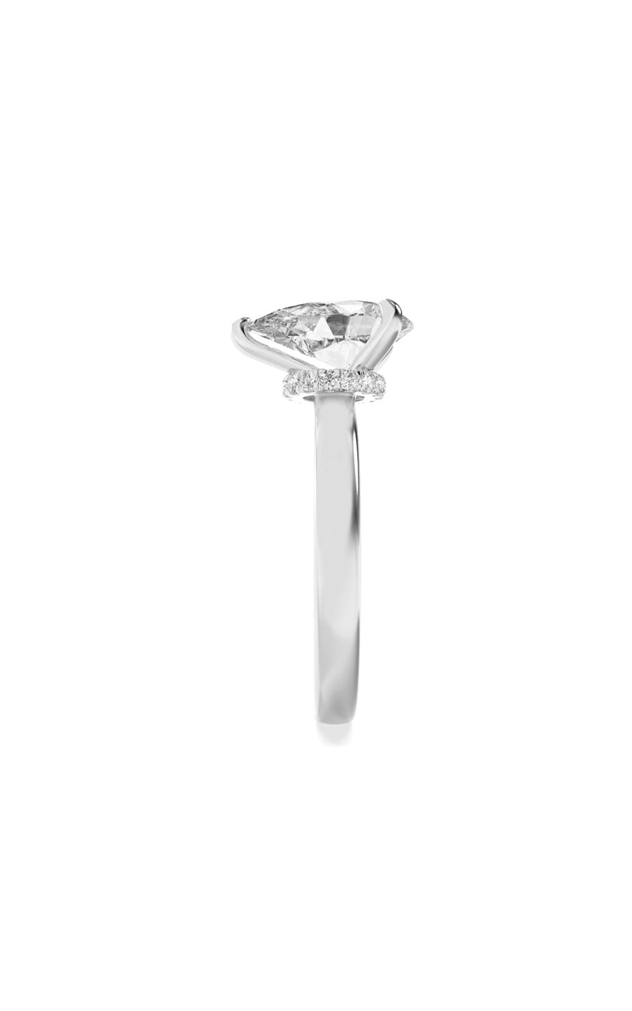 1Cttw Pear Shaped Lab Grown Diamond (F/VS) HiddenHalo Plain Shank Engagement Ring in 14K Gold