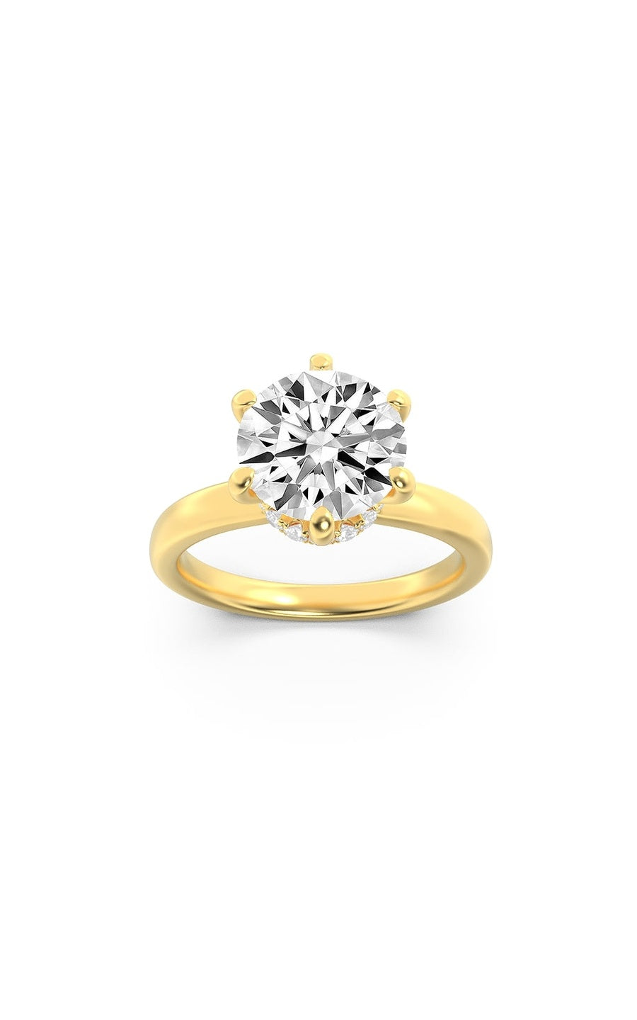 1Cttw Round Shaped Lab Grown Diamond (F/VS) HiddenHalo Plain Shank Engagement Ring in 14K Gold