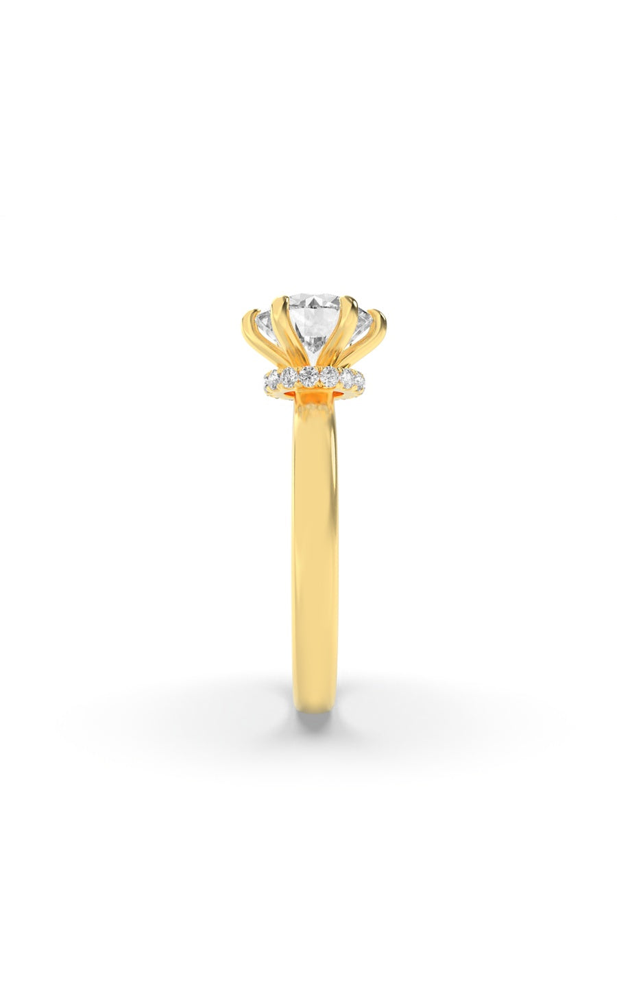 1Cttw Round Shaped Lab Grown Diamond (F/VS) HiddenHalo Plain Shank Engagement Ring in 14K Gold
