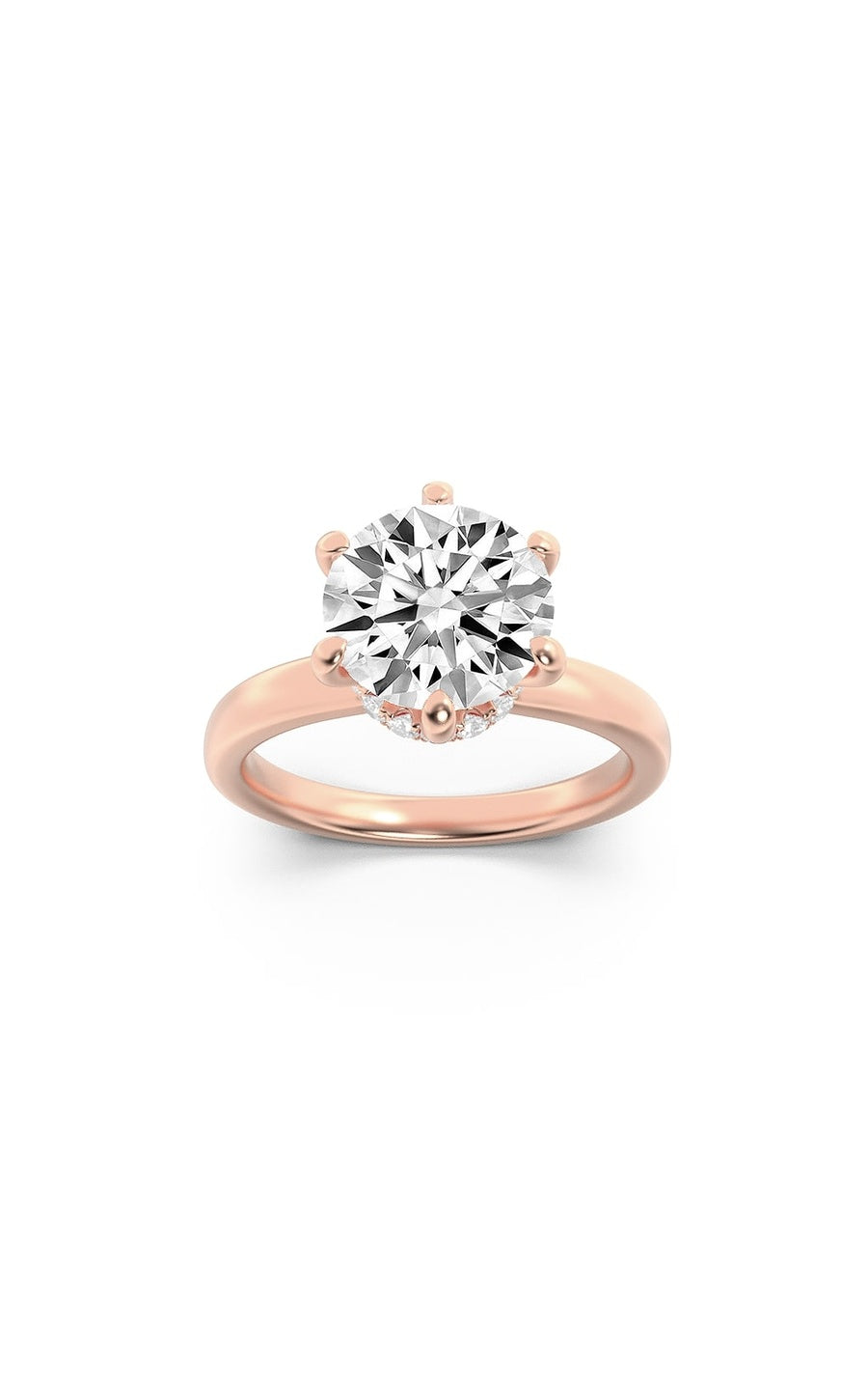 1Cttw Round Shaped Lab Grown Diamond (F/VS) HiddenHalo Plain Shank Engagement Ring in 14K Gold