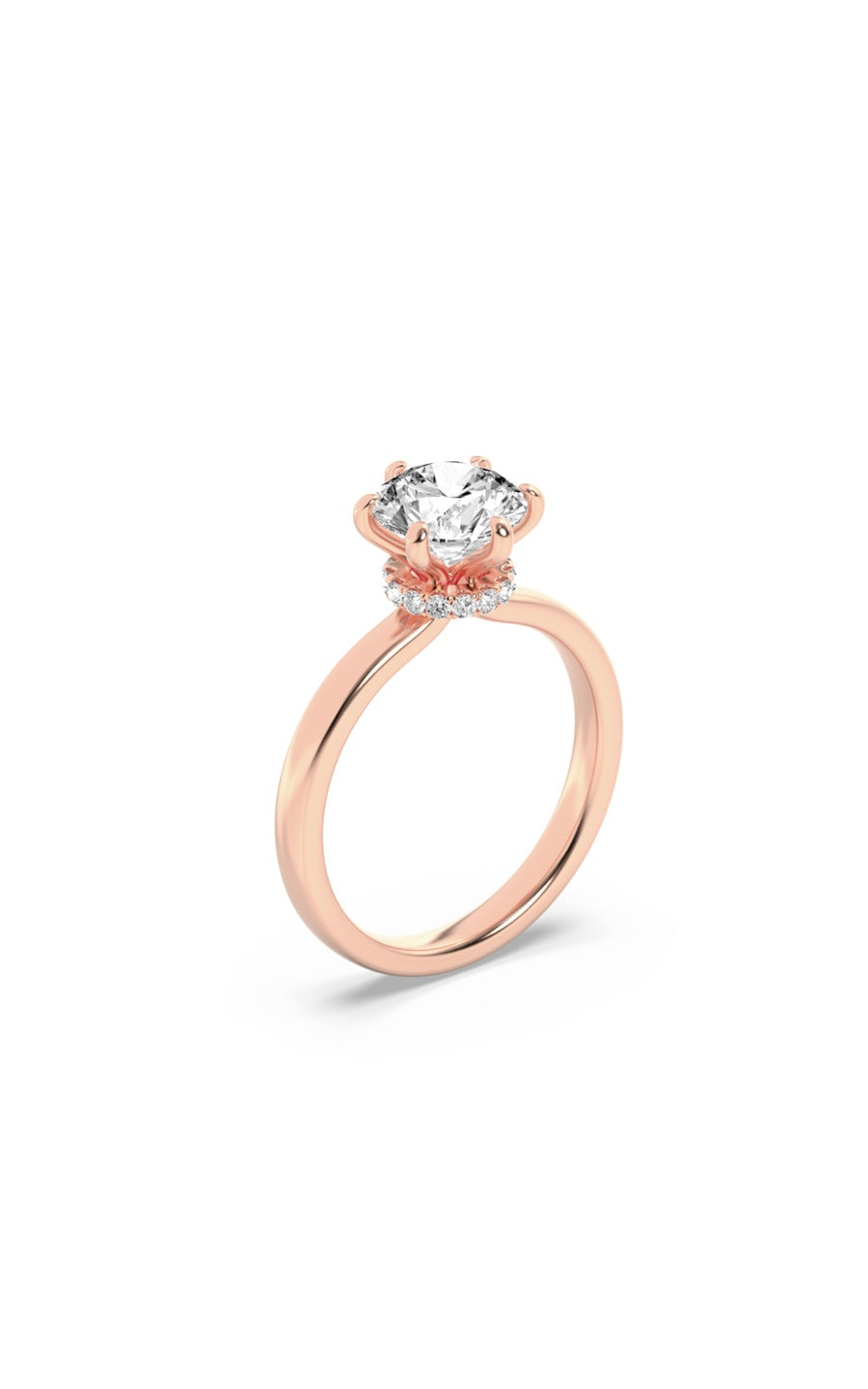 1Cttw Round Shaped Lab Grown Diamond (F/VS) HiddenHalo Plain Shank Engagement Ring in 14K Gold