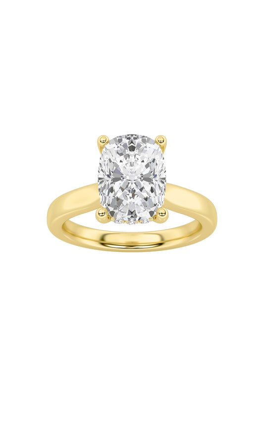 1Cttw Elongated Cushion Shaped Lab Grown Diamond (F/VS) Hidden Halo Cathedral Shank Engagement Ringin 14K Gold