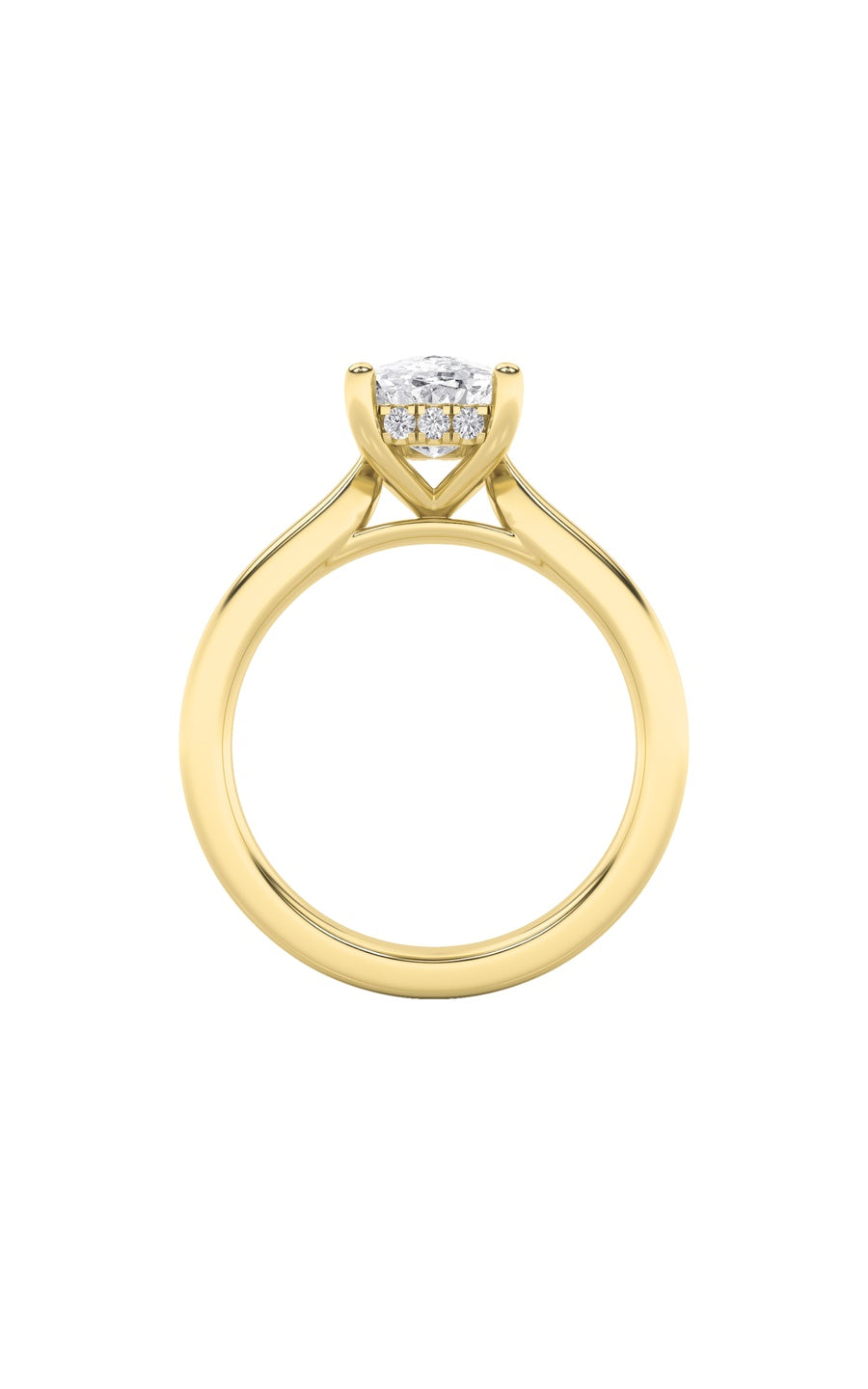 1Cttw Elongated Cushion Shaped Lab Grown Diamond (F/VS) Hidden Halo Cathedral Shank Engagement Ringin 14K Gold
