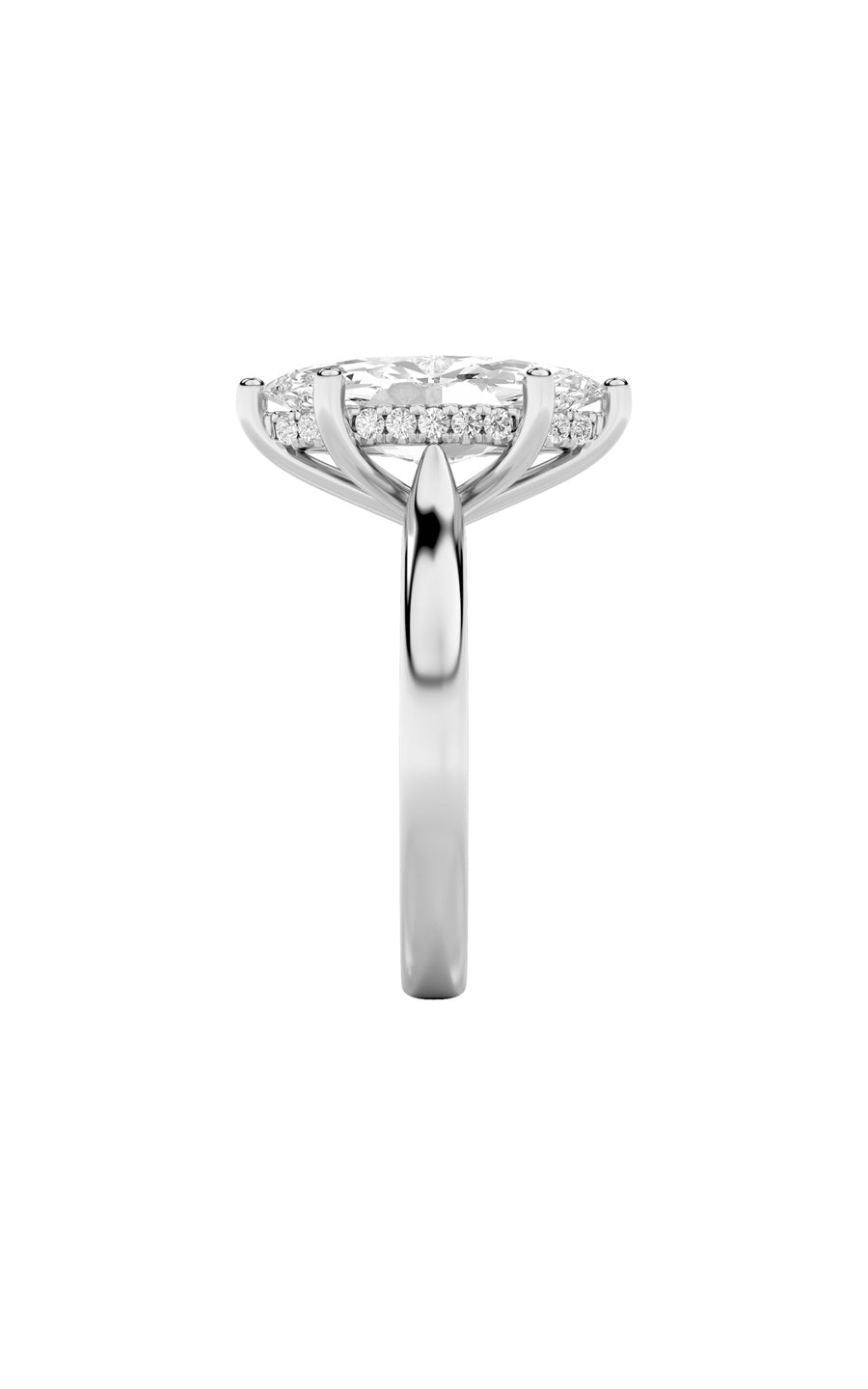 1Cttw Marquise Shaped Lab Grown Diamond (F/VS) Hidden Halo Cathedral Shank Engagement Ring in 14K Gold