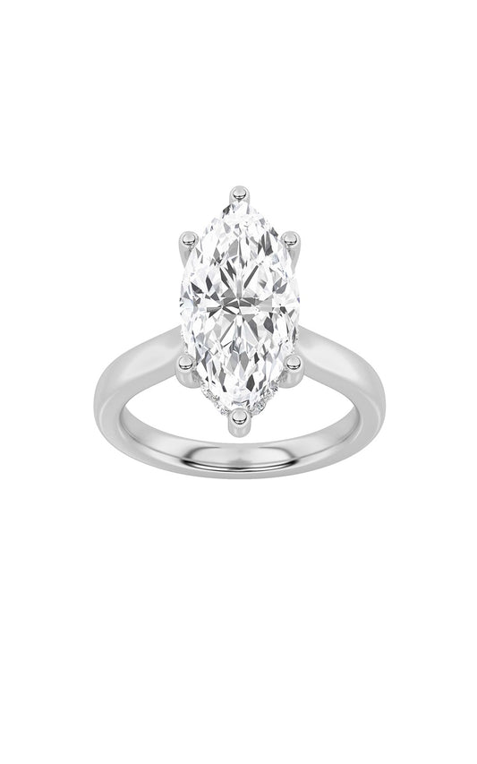 2Cttw Marquise Shaped Lab Grown Diamond (F/VS) Hidden Halo Cathedral Shank Engagement Ring in 14K Gold