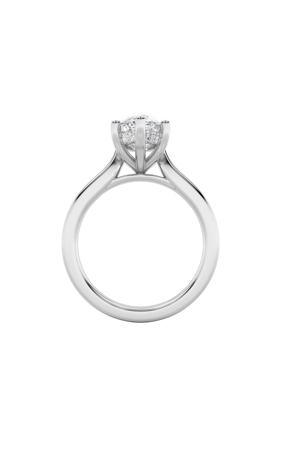 2Cttw Marquise Shaped Lab Grown Diamond (F/VS) Hidden Halo Cathedral Shank Engagement Ring in 14K Gold
