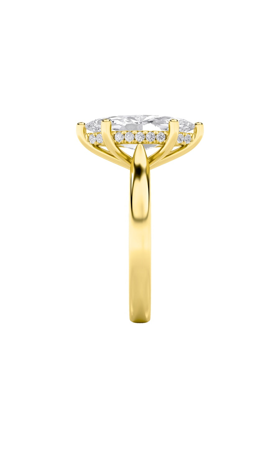 2Cttw Marquise Shaped Lab Grown Diamond (F/VS) Hidden Halo Cathedral Shank Engagement Ring in 14K Gold