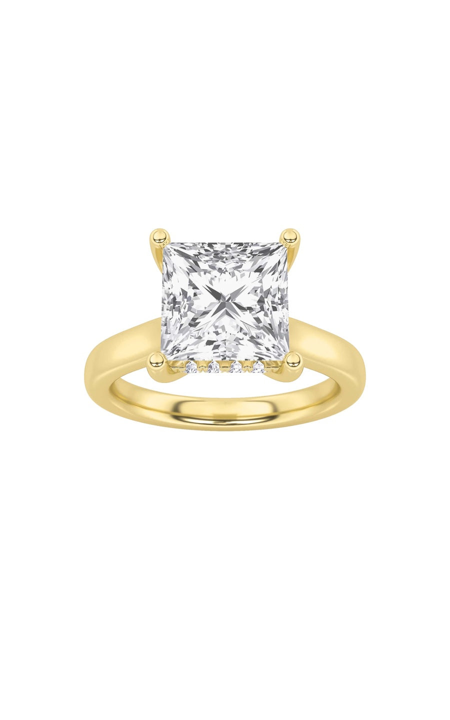 2Cttw Princess Shaped Lab Grown Diamond (F/VS) Hidden Halo Cathedral Shank Engagement Ring in 14K Gold
