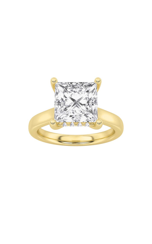 2Cttw Princess Shaped Lab Grown Diamond (F/VS) Hidden Halo Cathedral Shank Engagement Ring in 14K Gold
