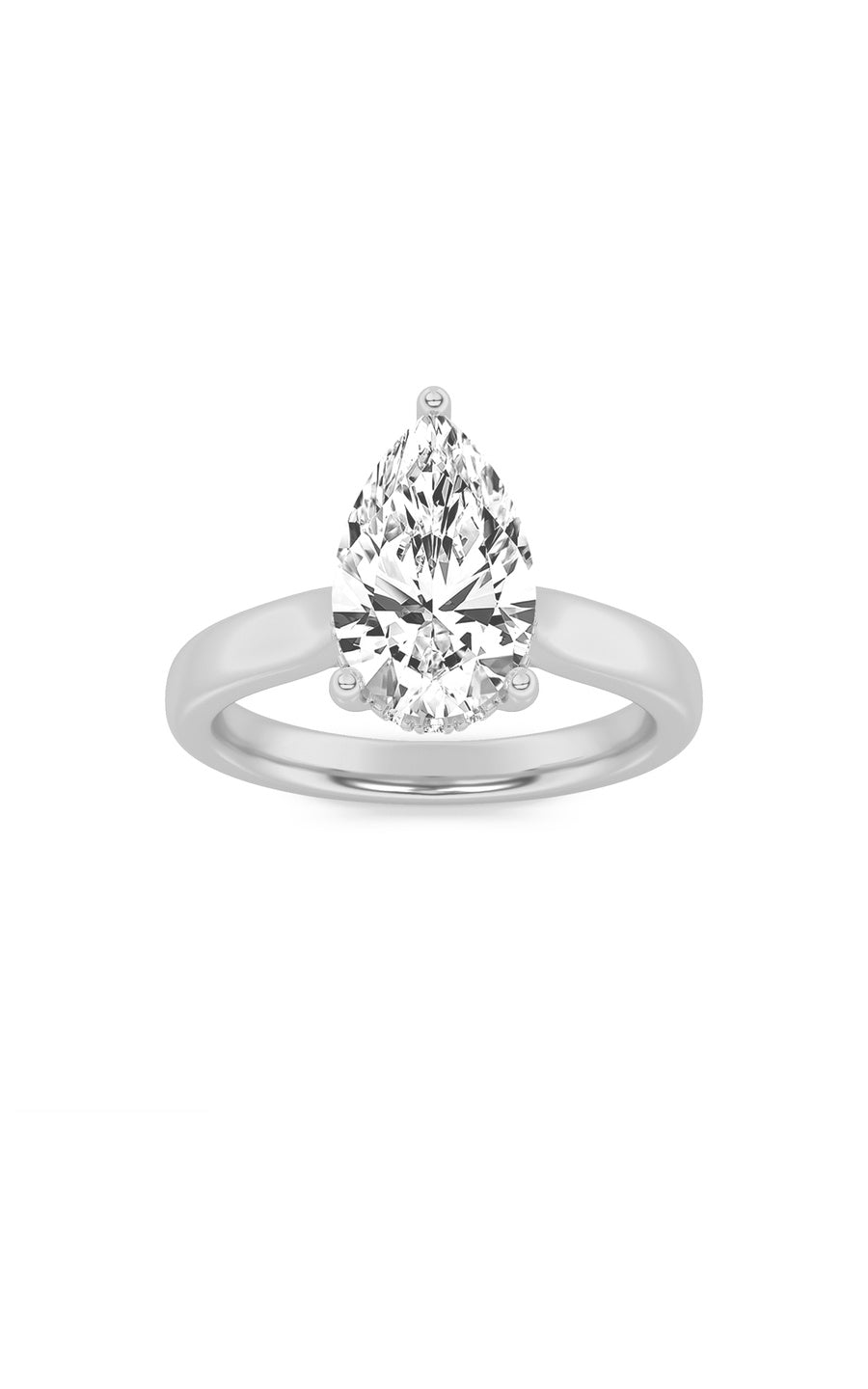 1Cttw Pear Shaped Lab Grown Diamond (F/VS) HiddenHalo Cathedral Shank Engagement Ring in 14K Gold