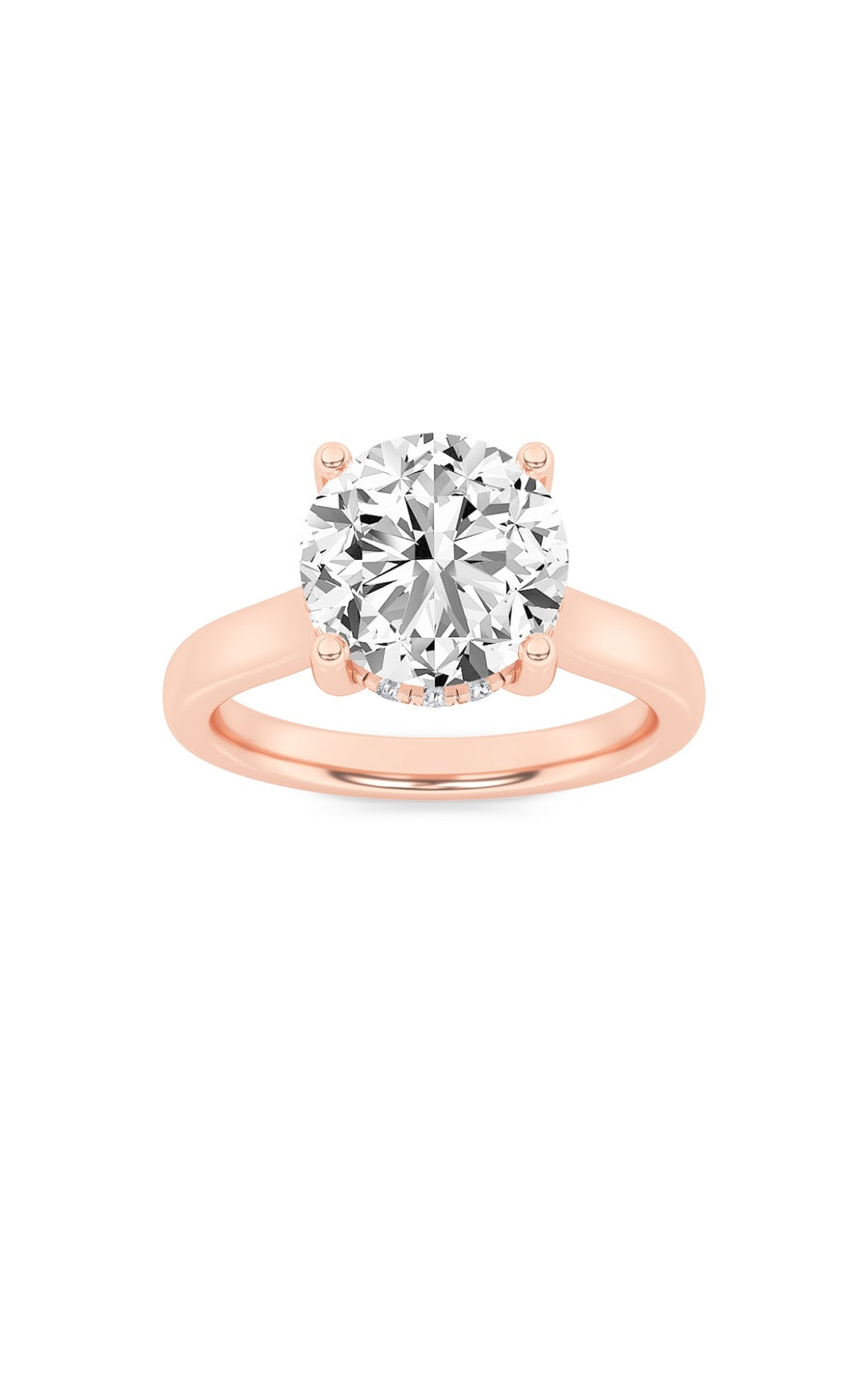1Cttw Round Shaped Lab Grown Diamond (F/VVS) Hidden Halo Cathedral Shank Engagement Ring in 14K Gold