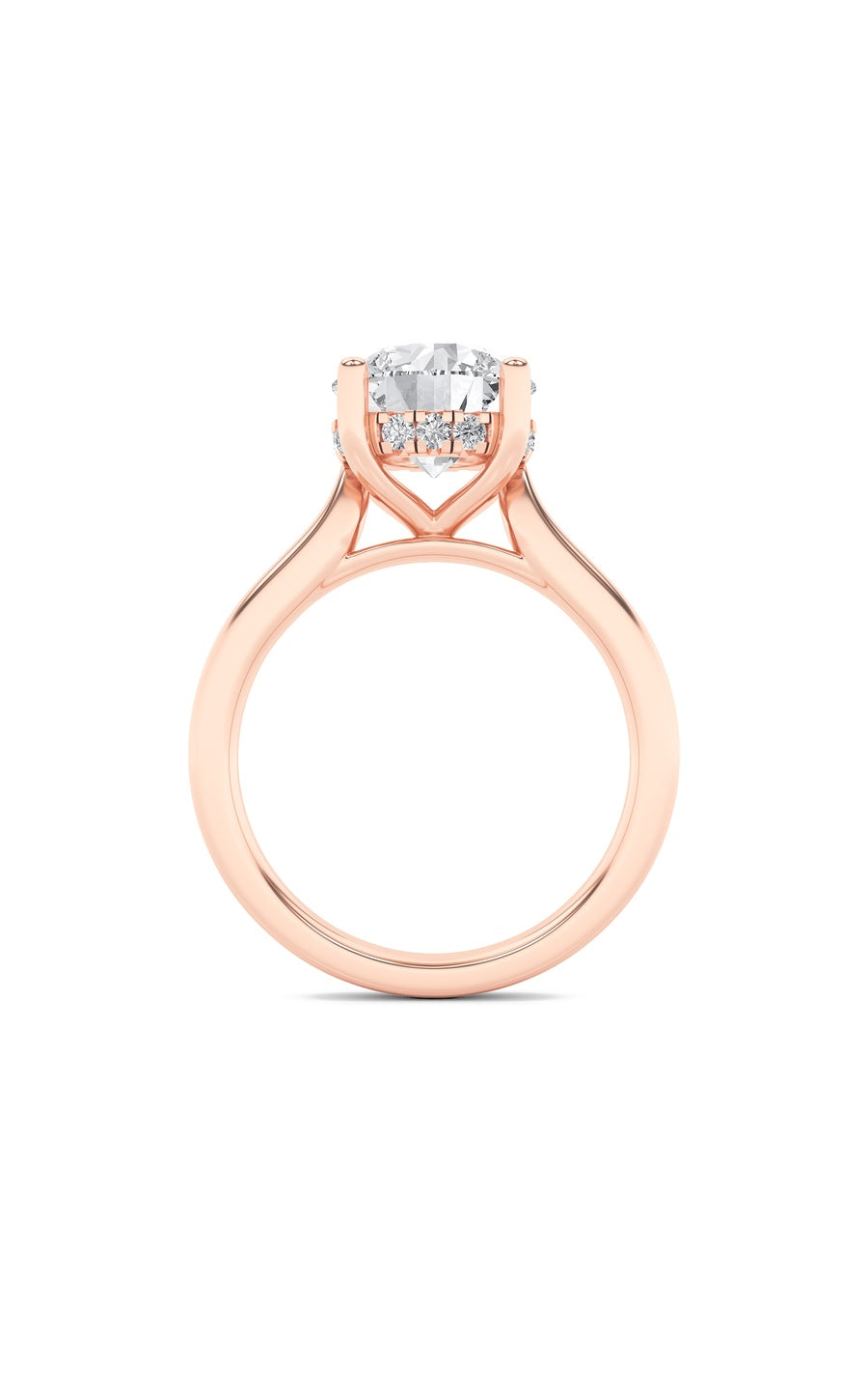 1Cttw Round Shaped Lab Grown Diamond (F/VVS) Hidden Halo Cathedral Shank Engagement Ring in 14K Gold