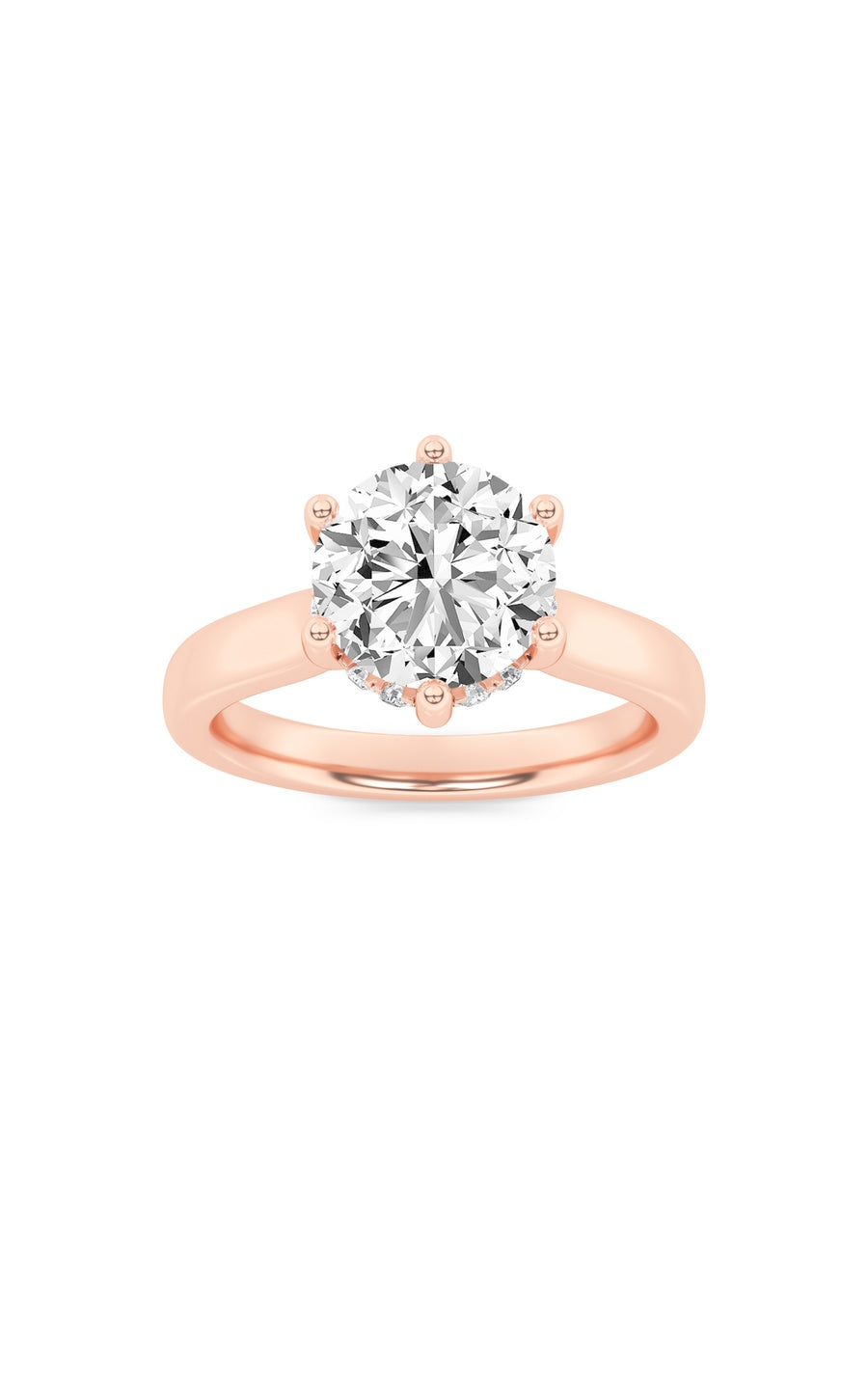 2Cttw Round Shaped Lab Grown Diamond (F/VS) HiddenHalo Cathedral Shank Engagement Ring in 14K Gold