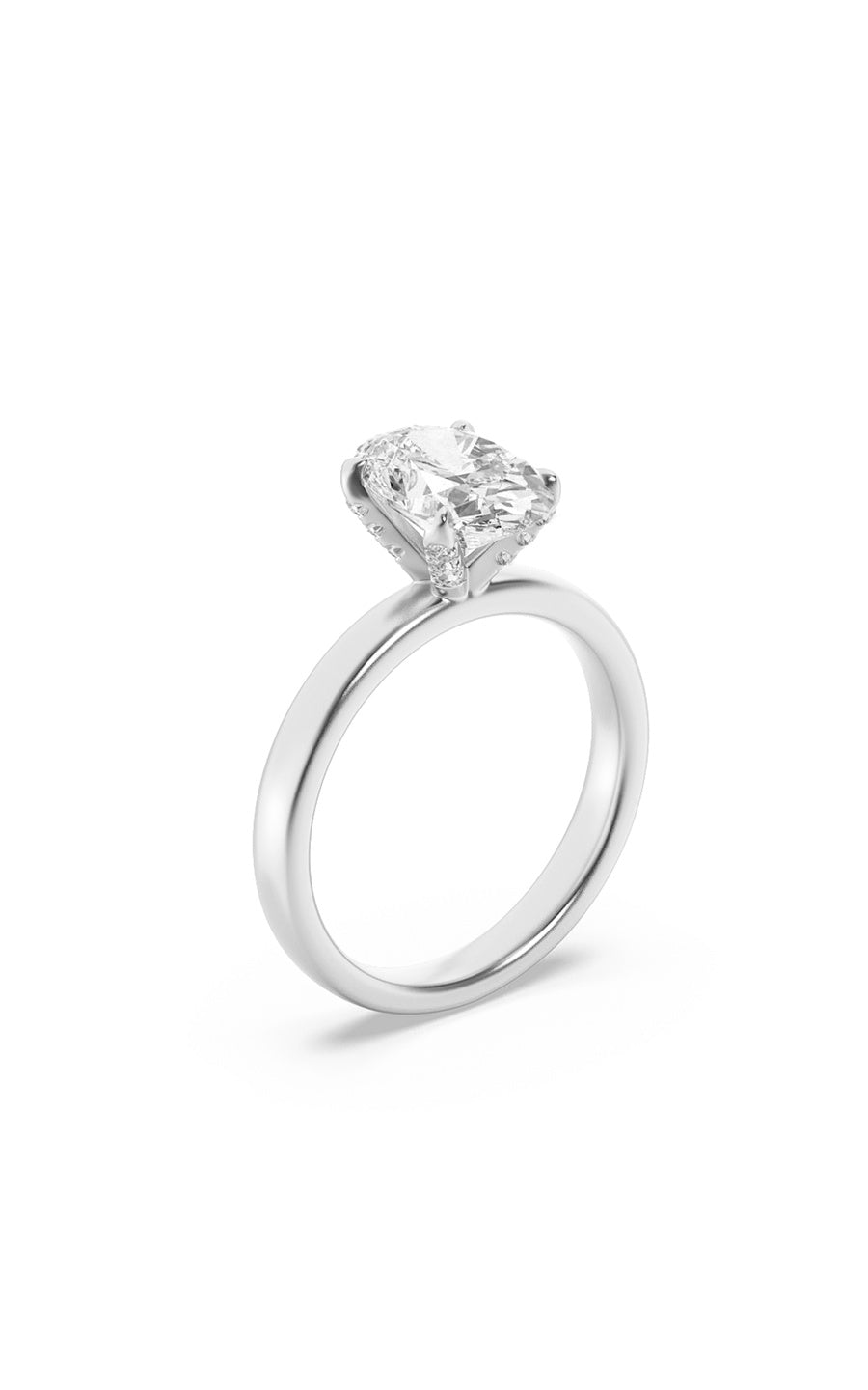 2Cttw Oval Shaped Lab Grown Diamond (F/VS) HiddenHalo Petite Shank Ring in 14K Gold