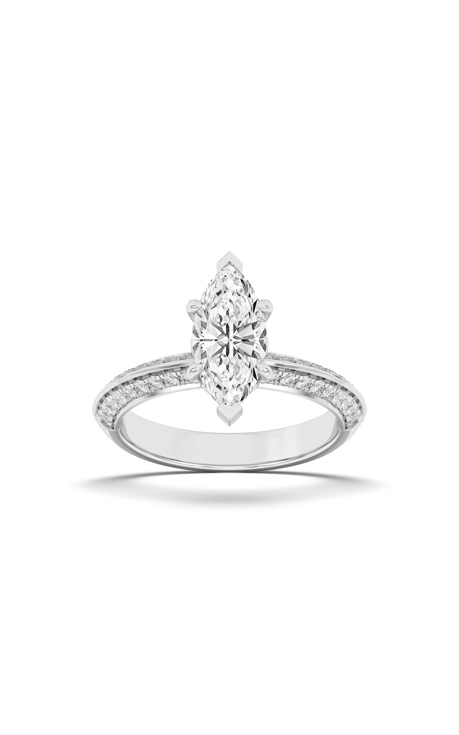 2Cttw Marquise Shaped Lab Grown Diamond (F/VS) Micro Pave Knife Edge Accent Ring in 14K Gold