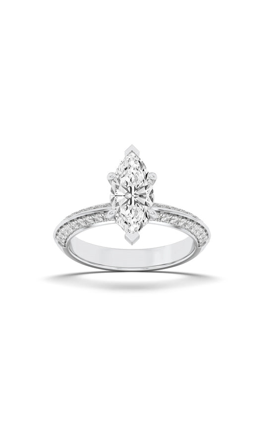 2Cttw Marquise Shaped Lab Grown Diamond (F/VS) Micro Pave Knife Edge Accent Ring in 14K Gold