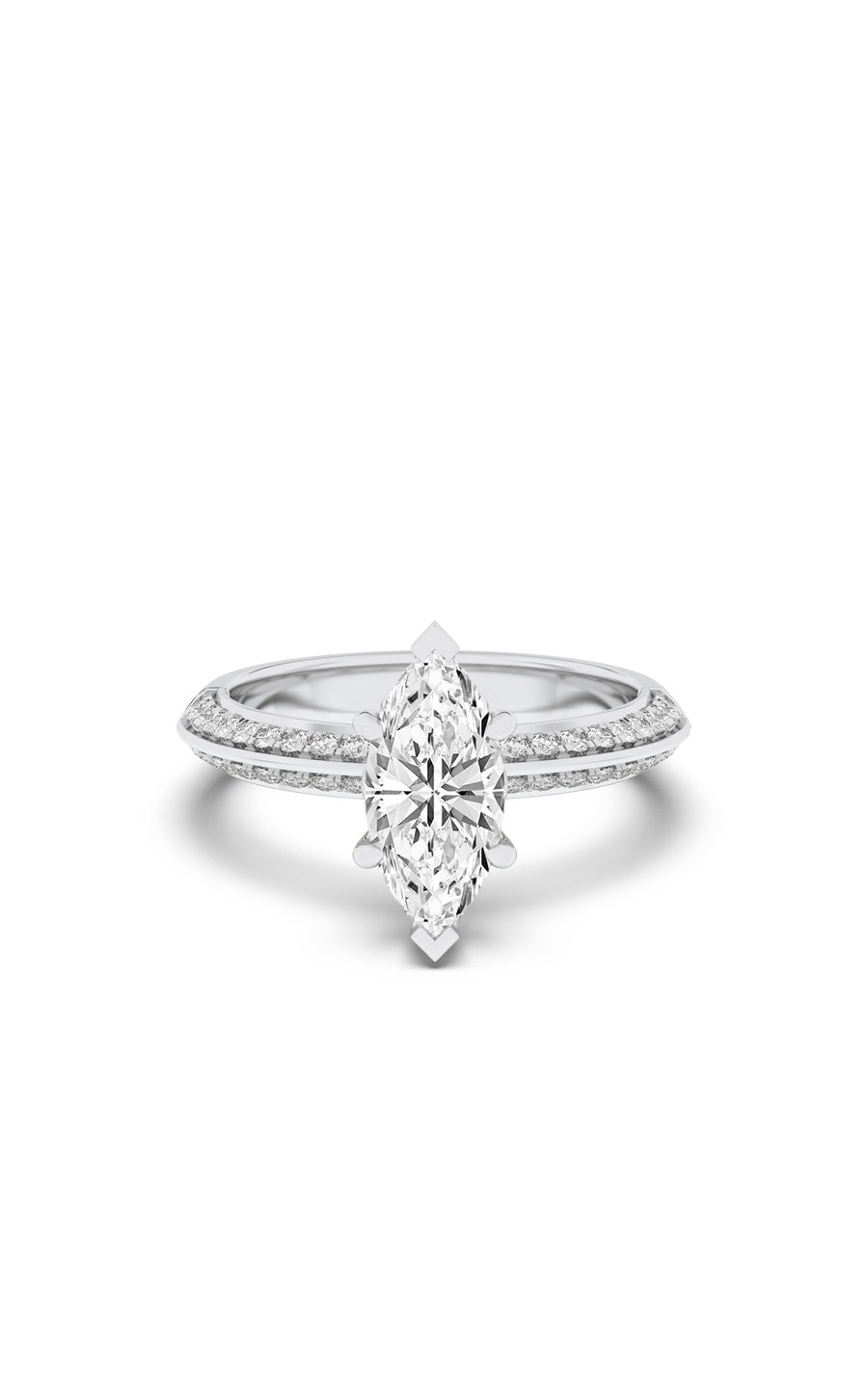 2Cttw Marquise Shaped Lab Grown Diamond (F/VS) Micro Pave Knife Edge Accent Ring in 14K Gold