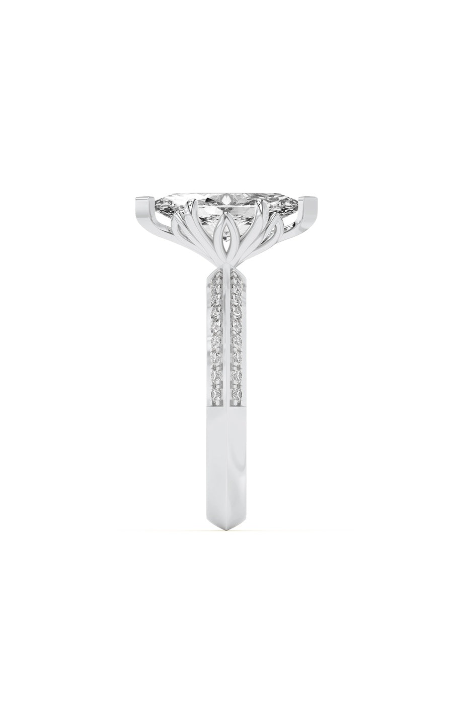 2Cttw Marquise Shaped Lab Grown Diamond (F/VS) Micro Pave Knife Edge Accent Ring in 14K Gold