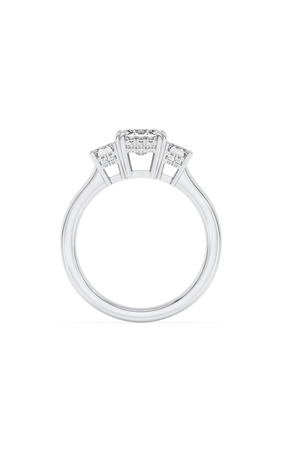 3Cttw Emerald Shaped Lab Grown Diamond (F/VS) Three Stone Accented Ring in 14K Gold