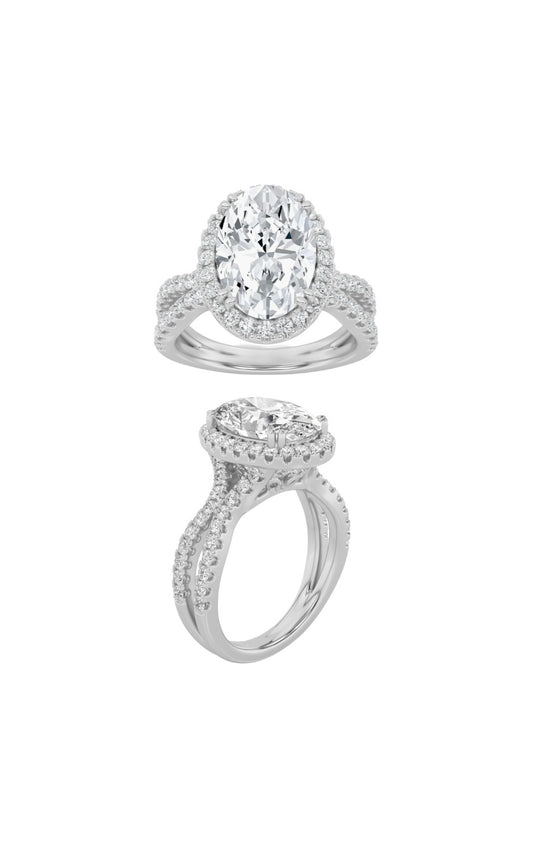 2Cttw Oval Shaped Lab Grown Diamond (F/VS) Split shank Accented Ring in 14K Gold